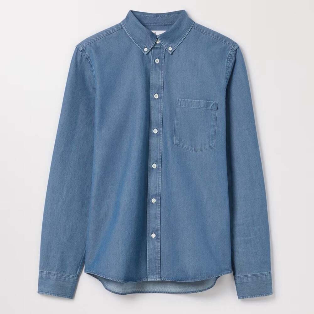Asket Mid Blue Wash Denim Shirt Small Cotton